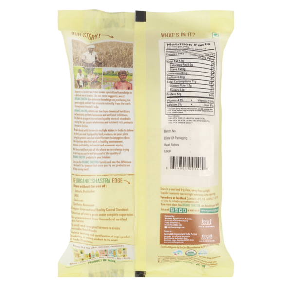 Organic Multigrain Flour blend of wheat, sorghum, barley, Bengal gram, and finger millet in a pouch pack